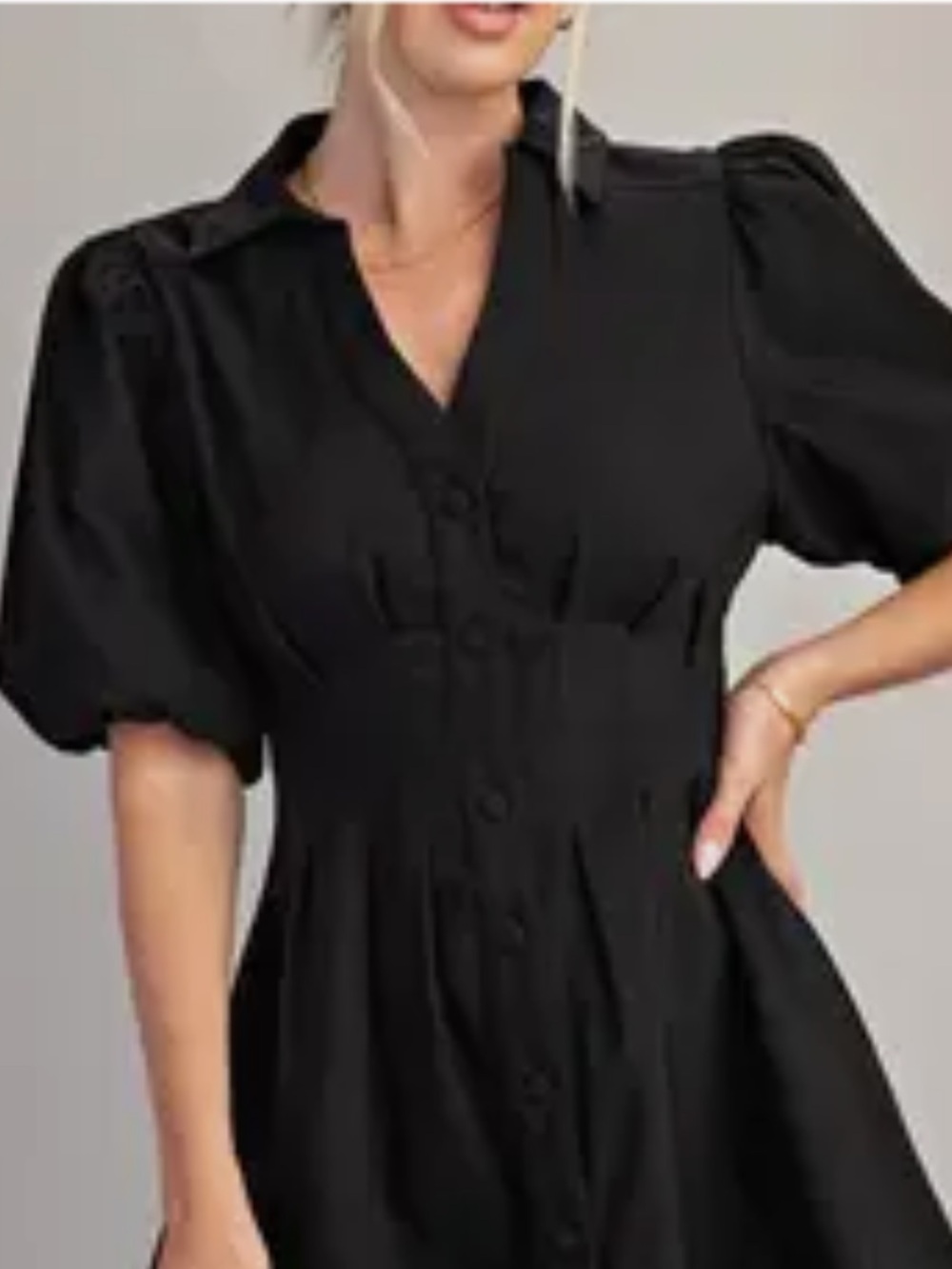 glam Black Midi Dress with Puff Sleeves